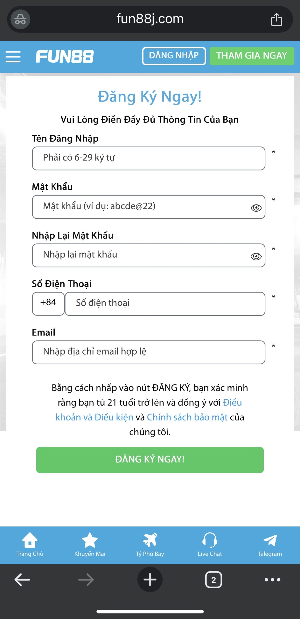 B2: Điền form đăng ký